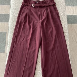 High Waist, wide leg belted trousers. Express. Maroon, size 8.